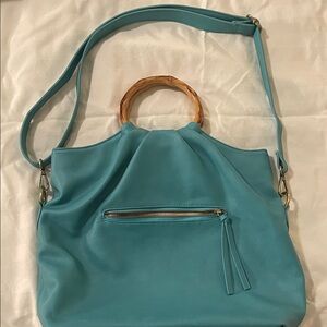 Joy Susan Turquoise Shoulder Bag with Bamboo Handle